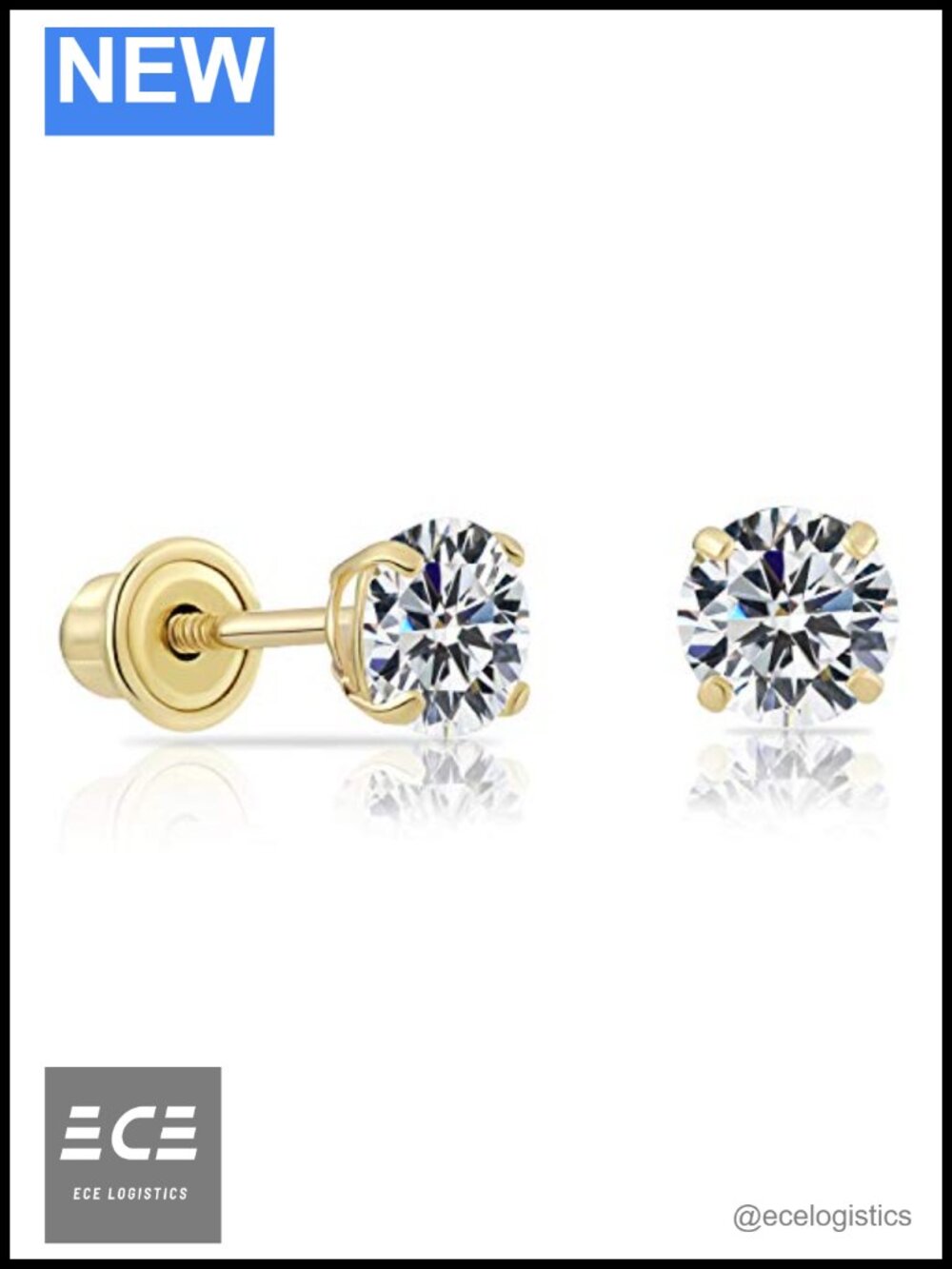 10k Yellow Gold Solitaire Round CZ Stud Earrings Screw Back